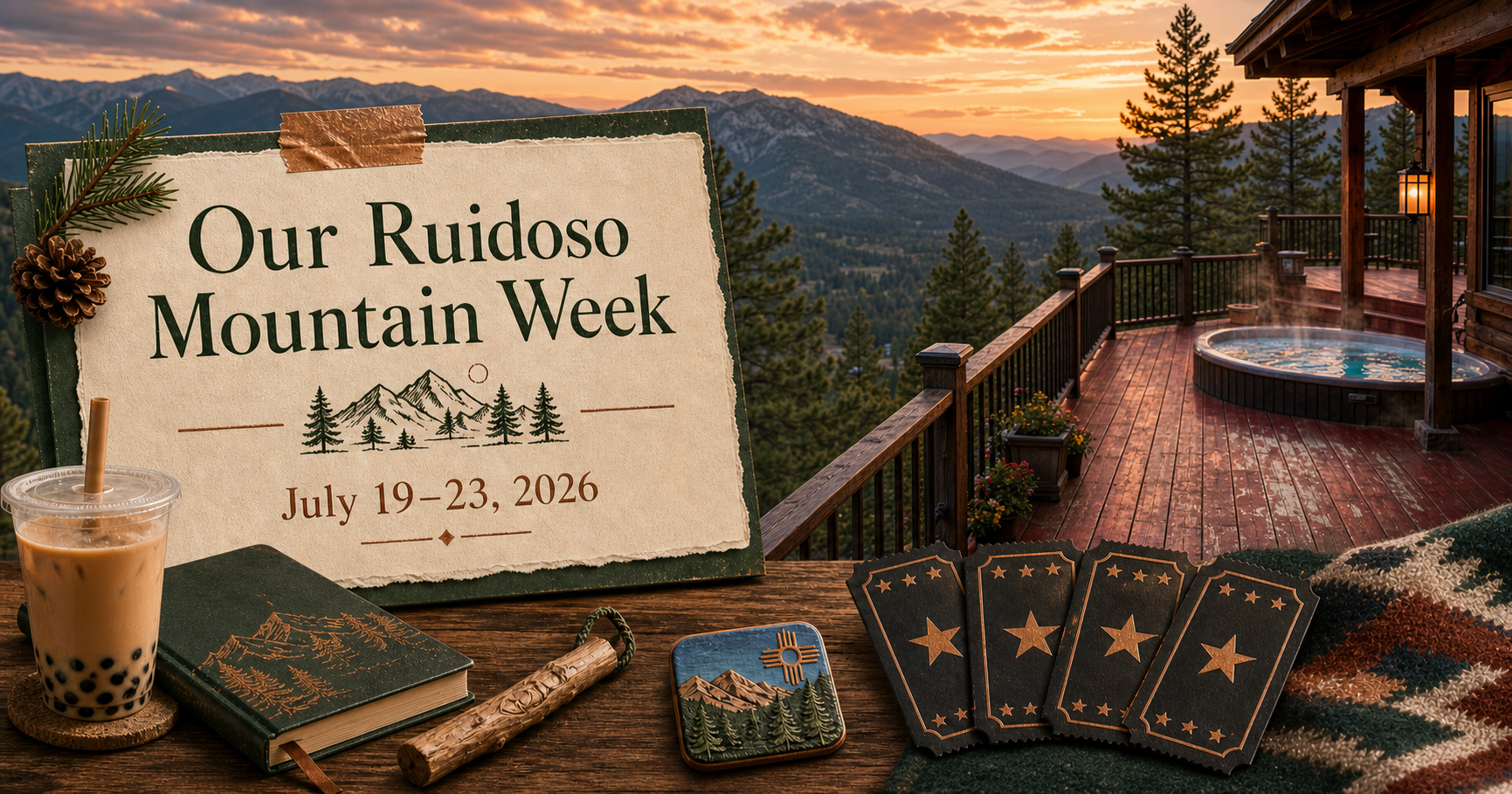 An illustrated scrapbook of the family's Ruidoso mountain week